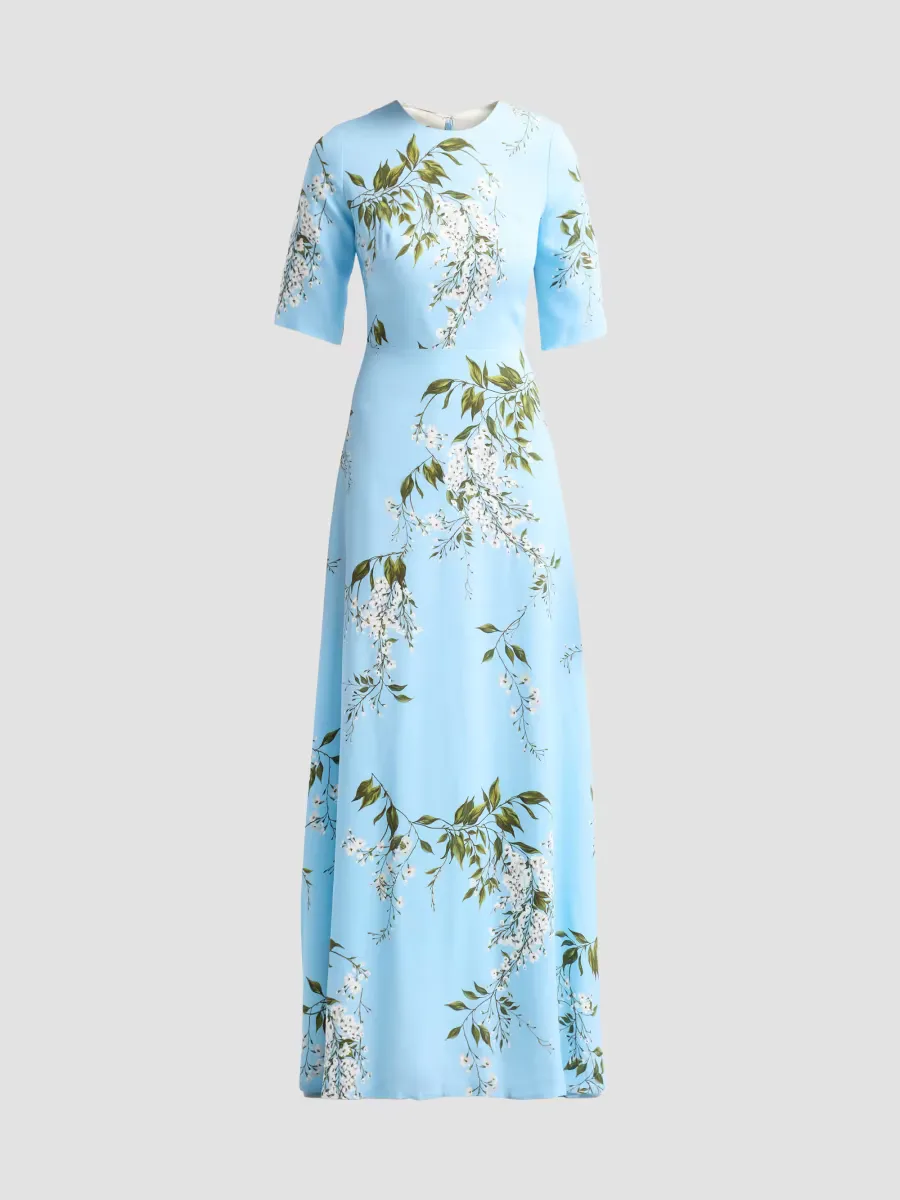 Floral Crpe Short-Sleeve Gown by Monique Lhuillier