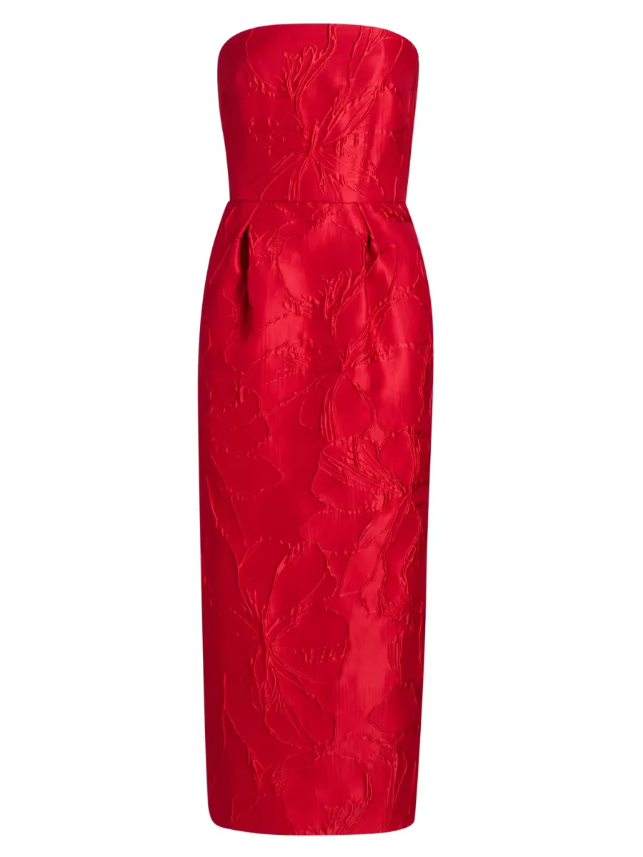 Floral Jacquard Strapless Cocktail Dress by Monique Lhuillier
