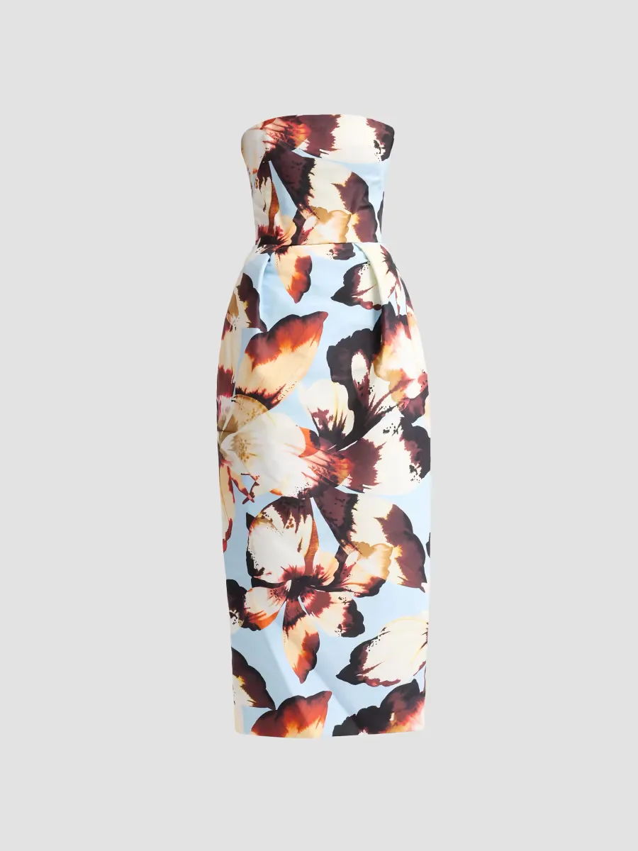Floral Silk Faille Strapless Cocktail Dress