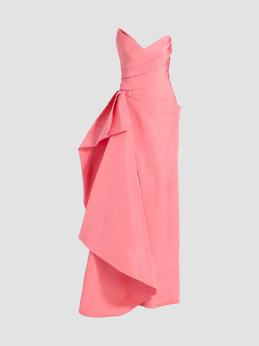 Asymmetric Draped Strapless Column Gown