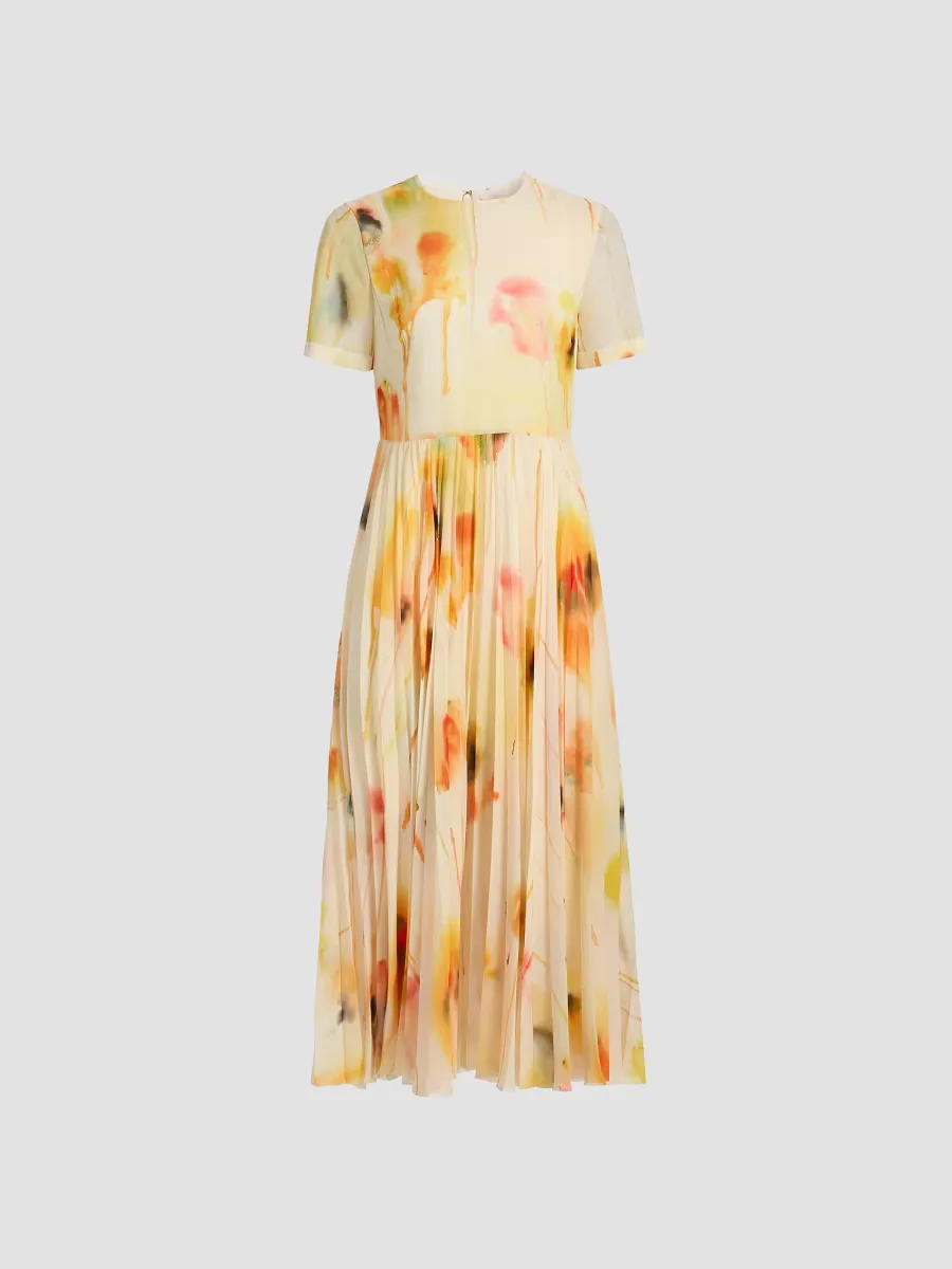 Jason Wu Collection Watercolor Floral Pleated Chiffon Midi-Dress by Jason Wu