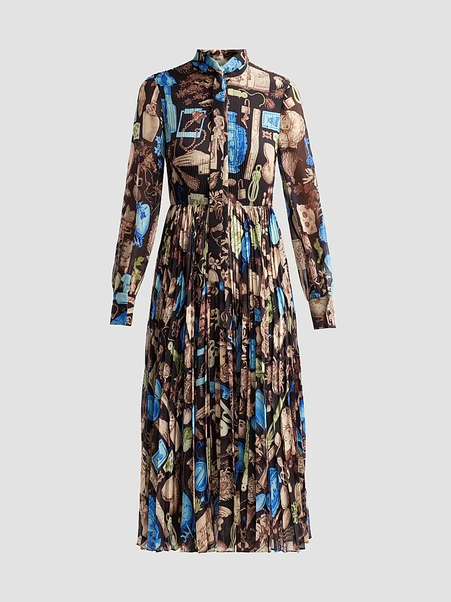 Jason Wu Collection Printed Crepe Chiffon Pleated Tieneck Midi Dress by Jason Wu