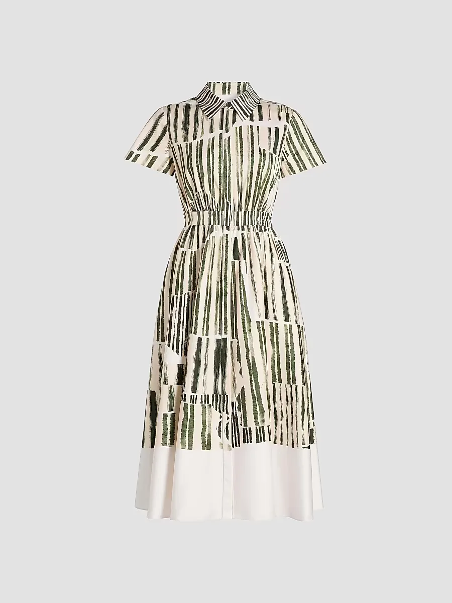 Jason Wu Collection Stripe Collage Stretch-Cotton Shirtdress