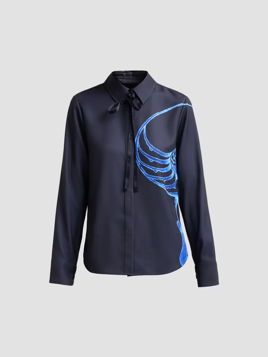 Jason Wu Collection Printed Crepe Satin Tieneck Button-Front Shirt by Jason Wu