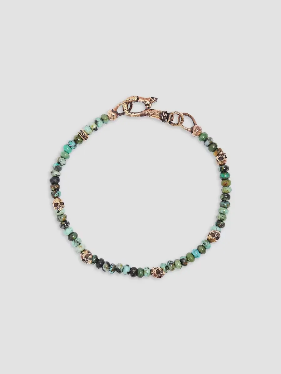 Mercer Turquoise & Brass Skull Beaded Bracelet by John Varvatos