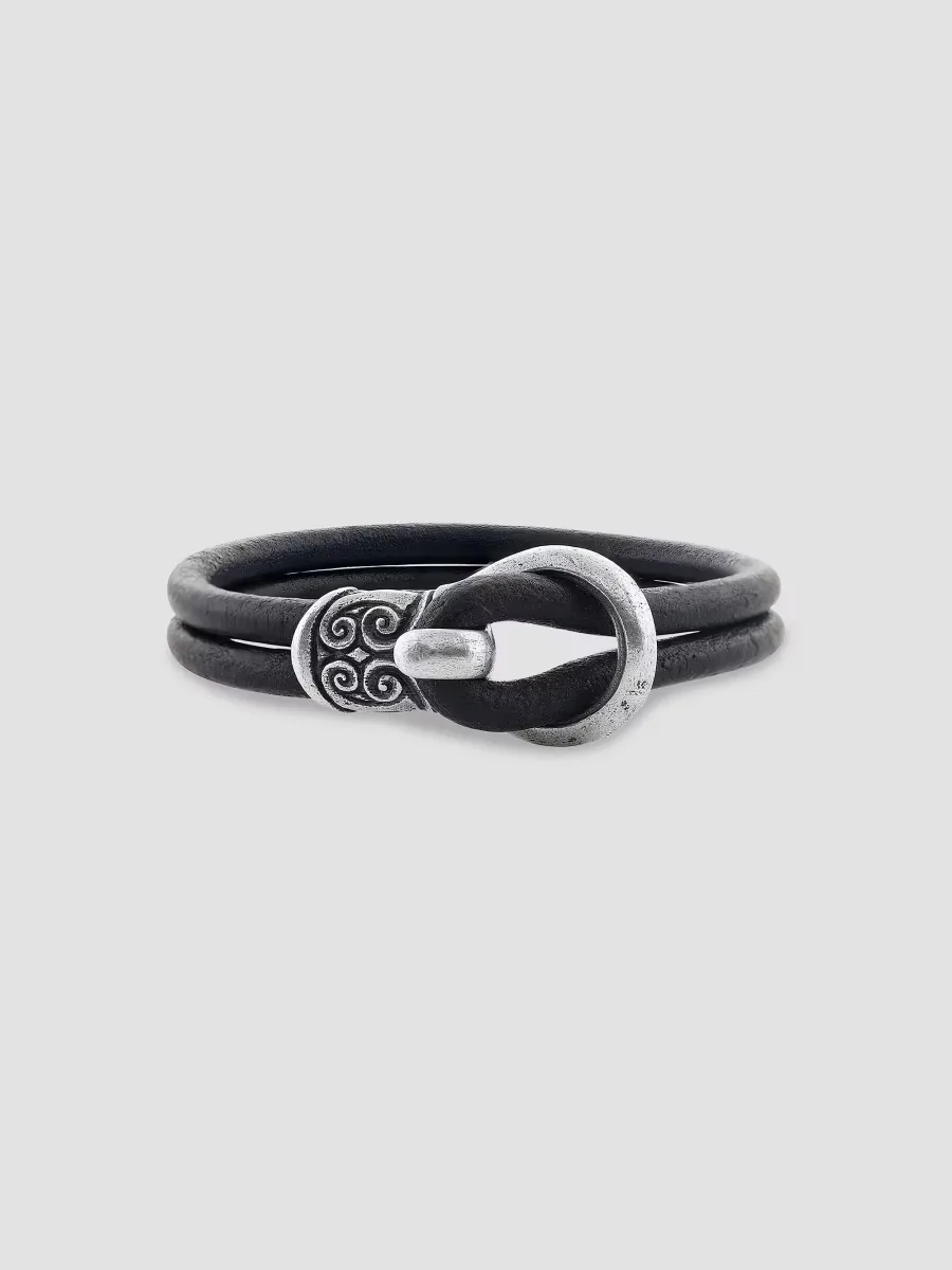Artisan Sterling Silver & Leather Double-Strand Bracelet