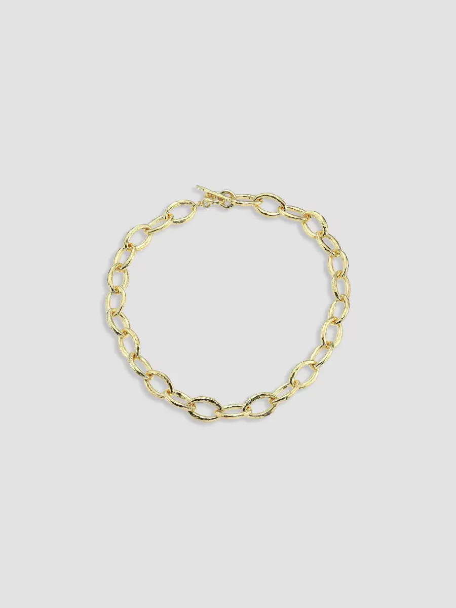 Classico Short 18K Yellow Gold Hammered Bastille Mini Link Necklace