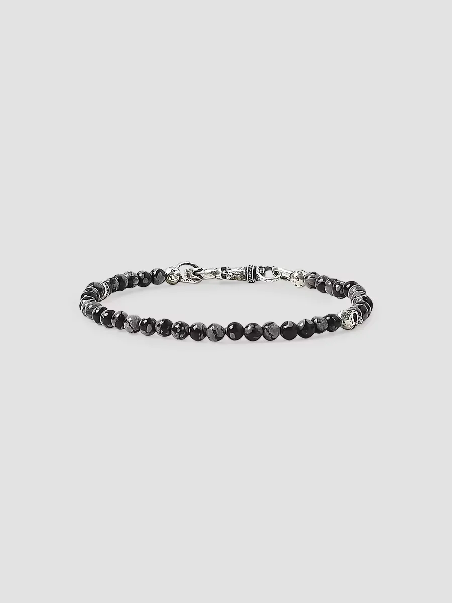 Skull Sterling Silver & Obsidian Beaded Bracelet by John Varvatos