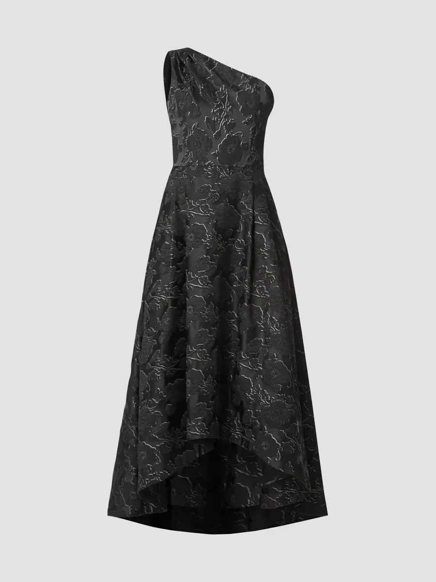Georgie Metallic Jacquard One-Shoulder Tea-Length Gown by Shoshanna