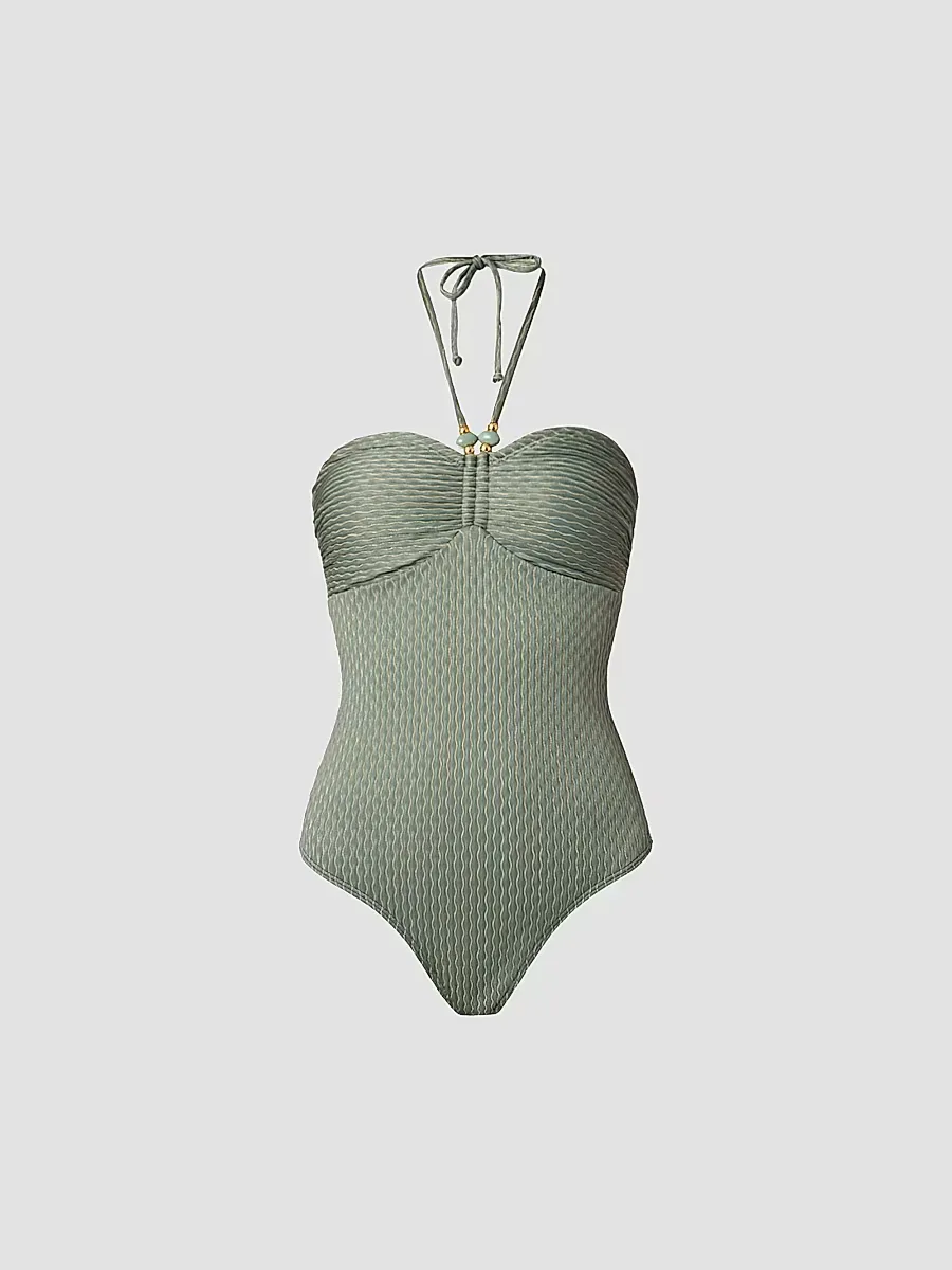 Metallic Ripplied-Knit One-Piece Swimsuit