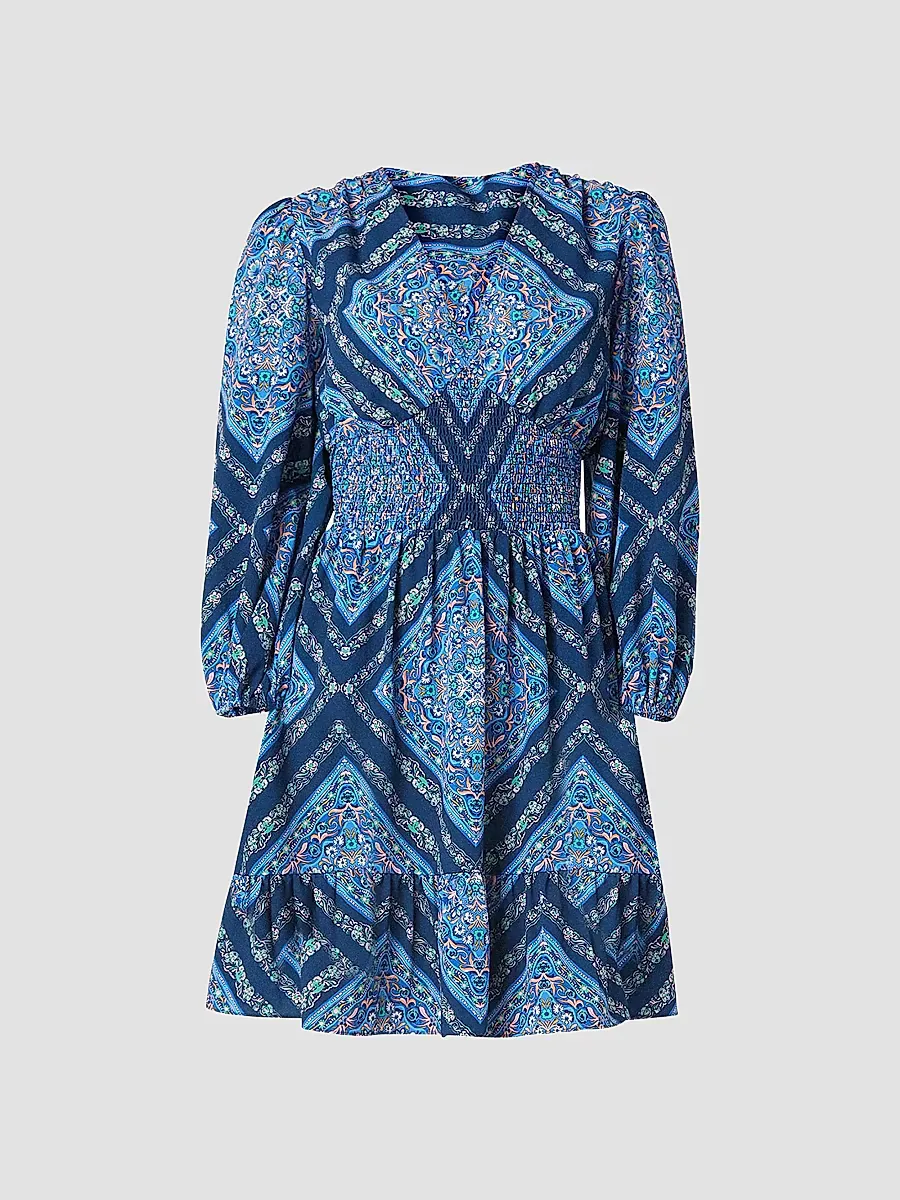 Imogen Smocked Floral-Print Empire Minidress by Shoshanna