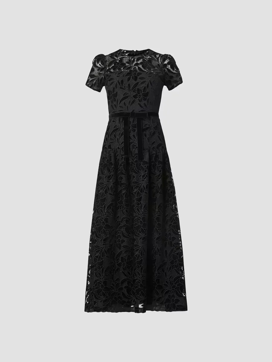Farah Velvet Lace Tea-Length Dress by Shoshanna
