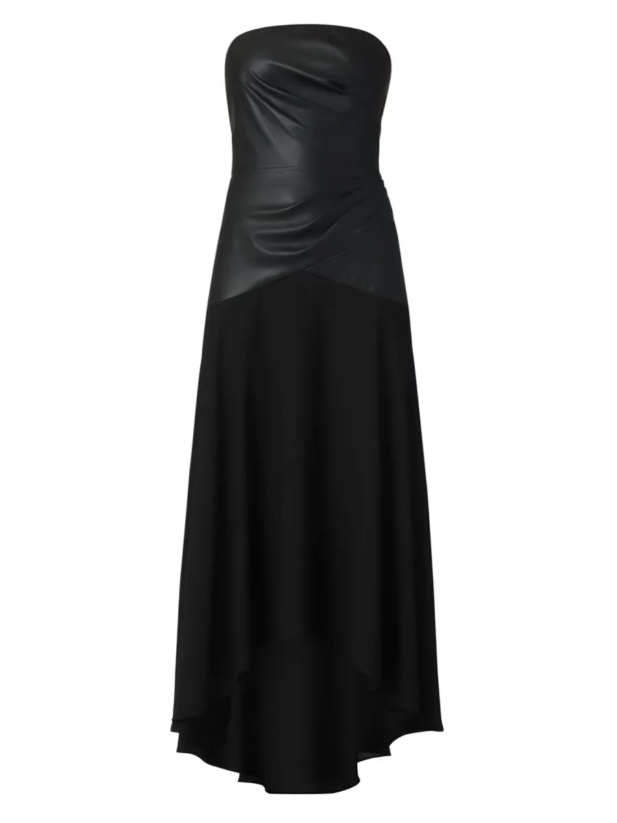 Rustin Draped Faux-Leather Strapless Midi-Dress by Shoshanna