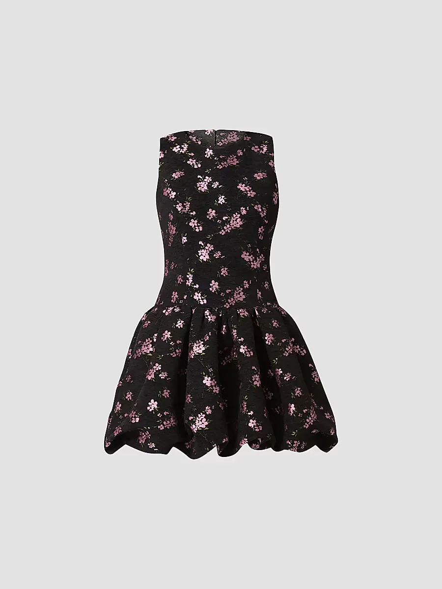 Raffaella Metallic Floral Velvet Bubble-Hem Dress