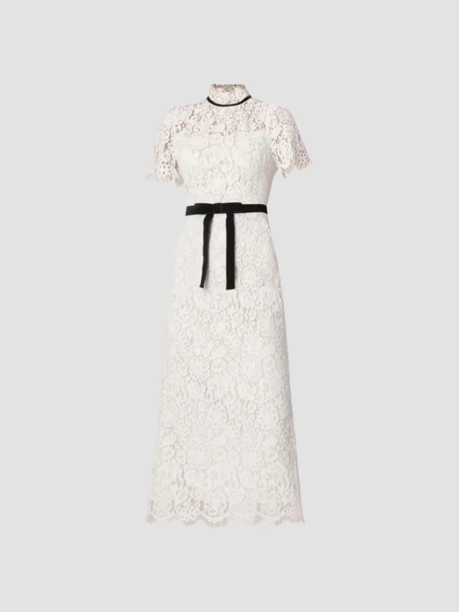 Elyse Lace Velvet Ribbon Midi Dress by Shoshanna