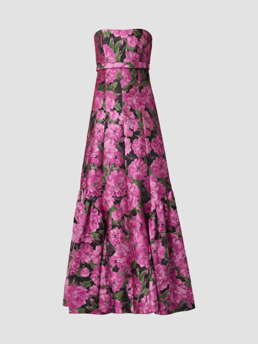 Nia Floral Jacquard Strapless Gown