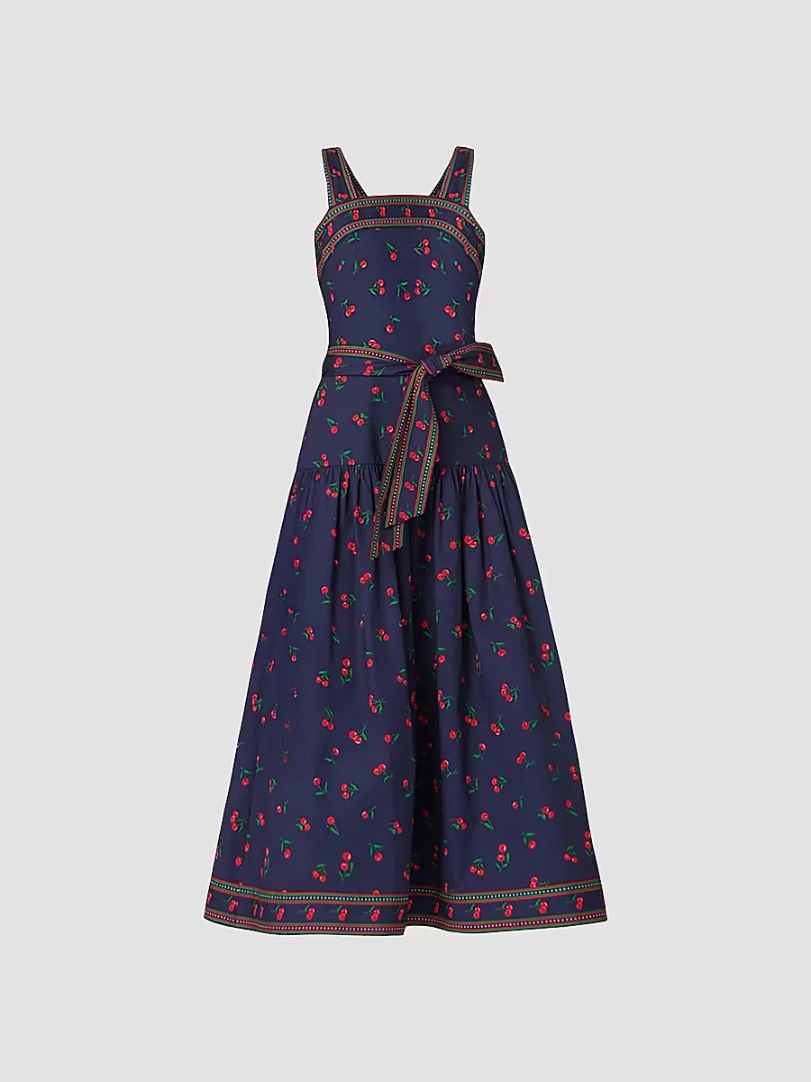Kora Cherry Print Denim Midi-Dress by Shoshanna