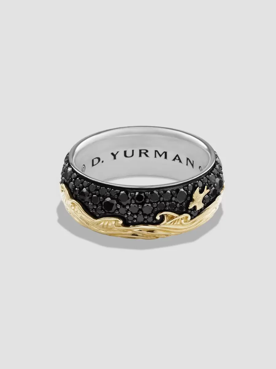 Waves Band Ring with 18K Yellow Gold and Pav Black Diamonds
