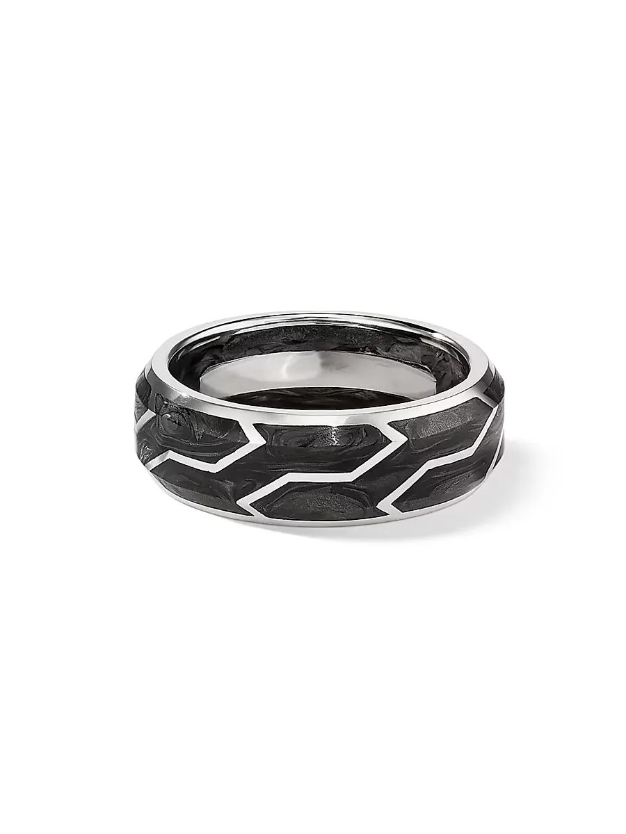 Forged Carbon Band Ring with 18K White Gold by David Yurman
