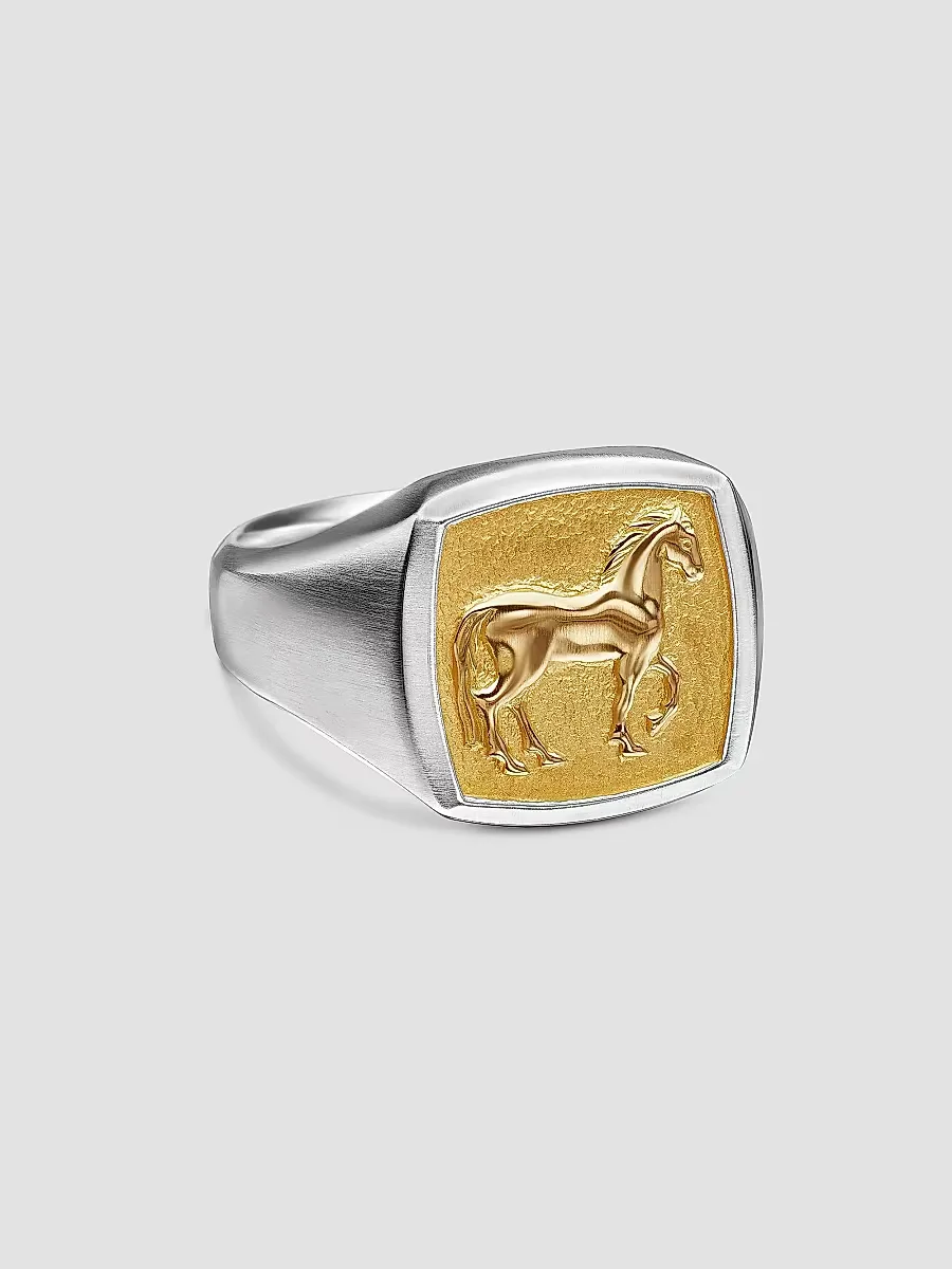 Petrvs Horse Pinky Ring in Sterling Silver and 18K Yellow Gold