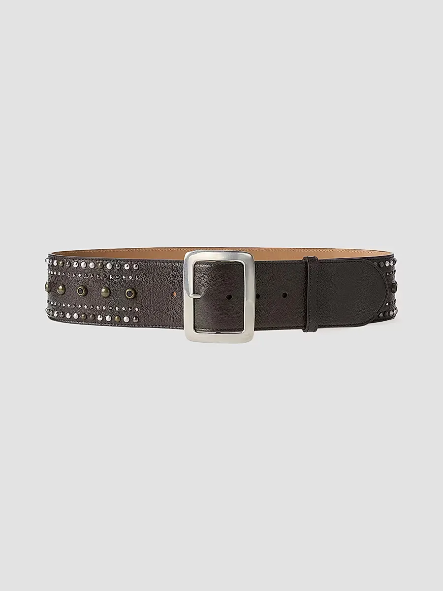 Square-Buckle Studded Leather Wide Belt by Ralph Lauren