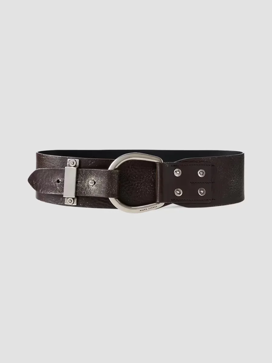 Turn-Back Washed Leather Wide Belt by Ralph Lauren