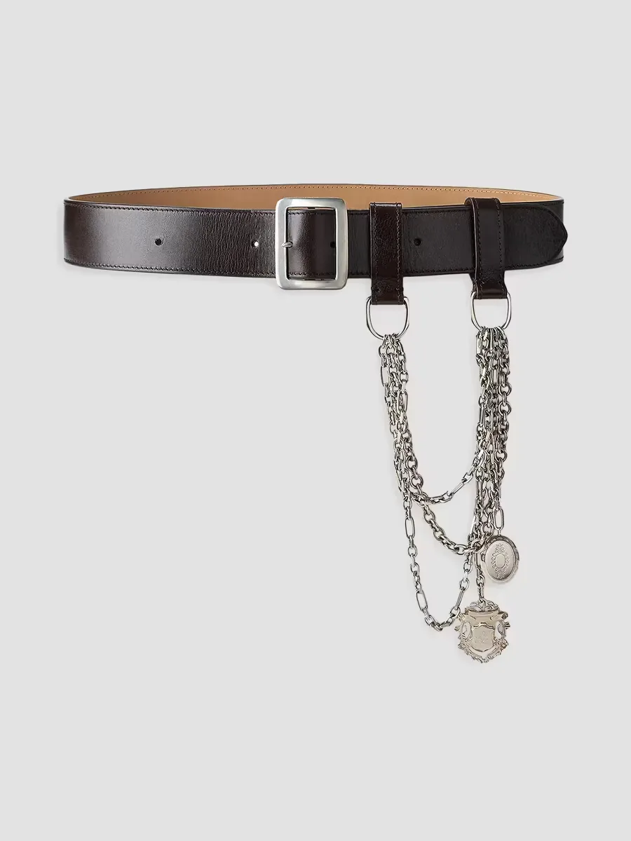 Chain-Trim Washed Leather Wide Belt by Ralph Lauren
