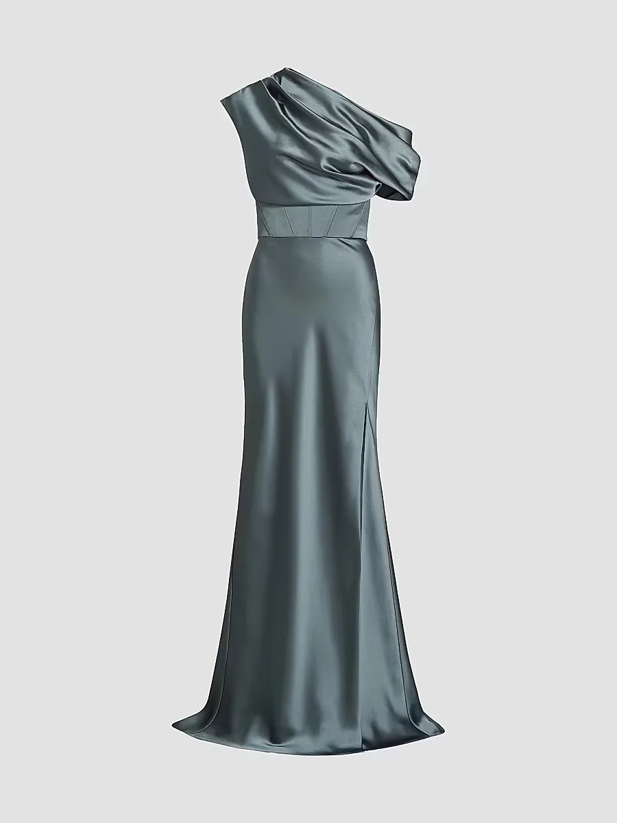 Satin One-Shoulder Gown