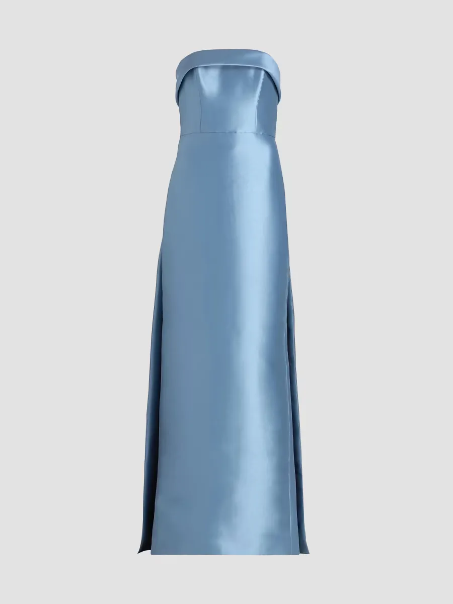 Strapless Satin Embellished-Train Gown by Amsale