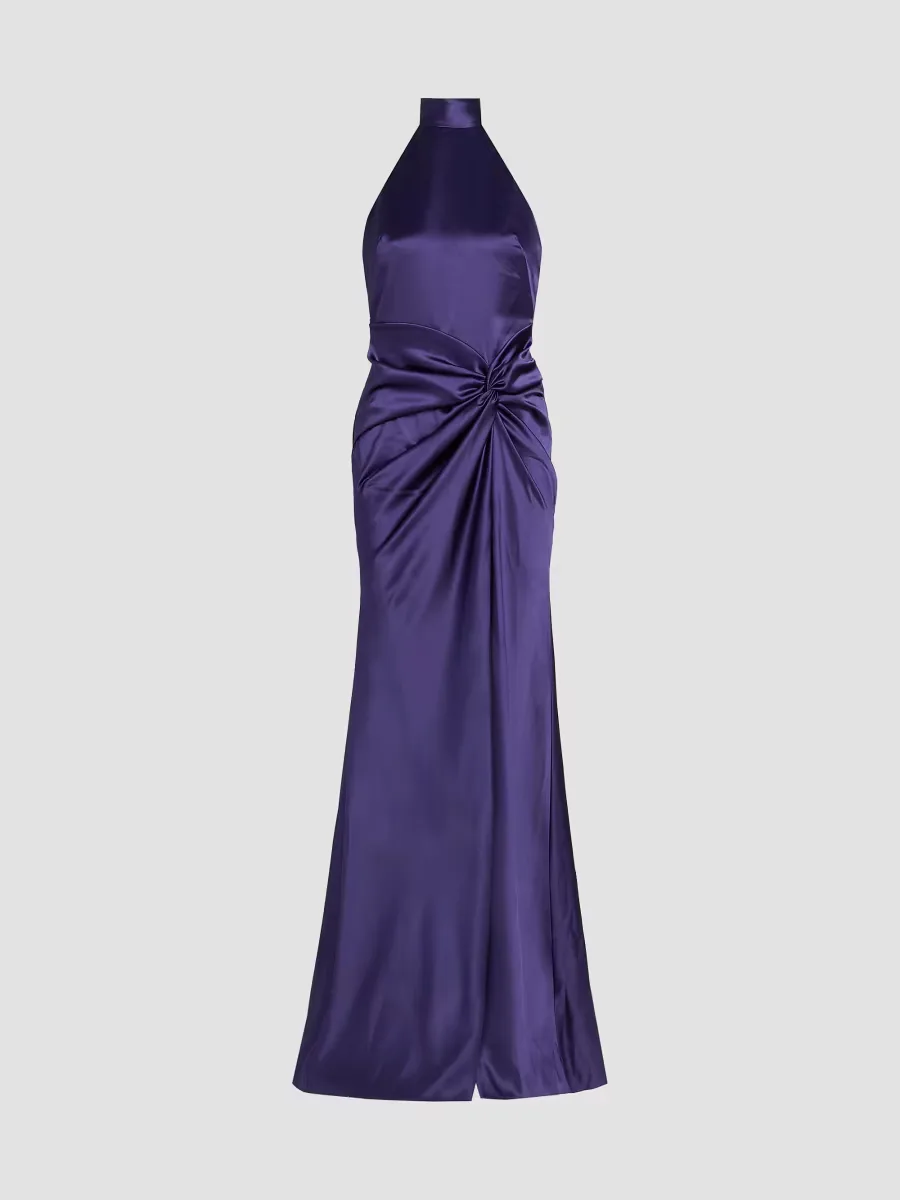 Halterneck Draped Satin Gown