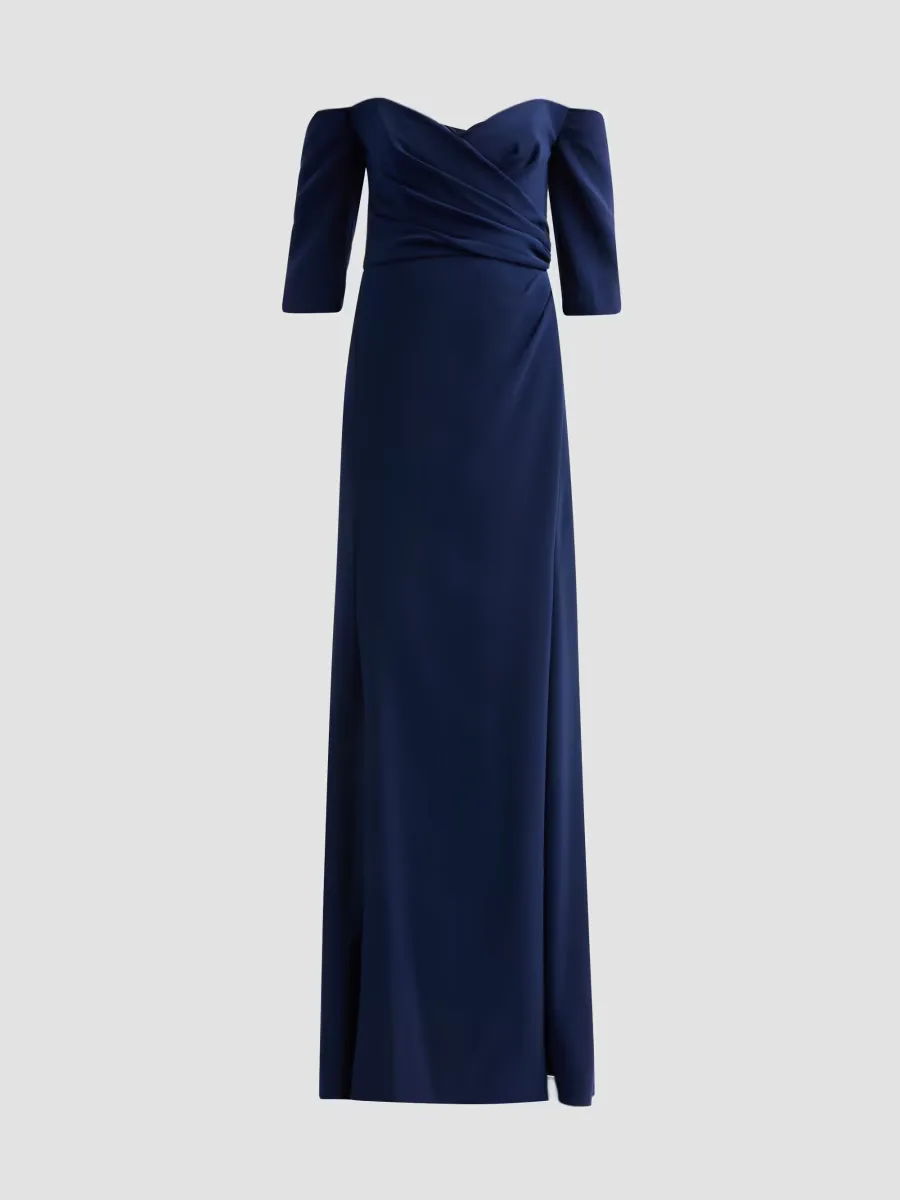 Stretch Crepe Off-The-Shoulder Gown