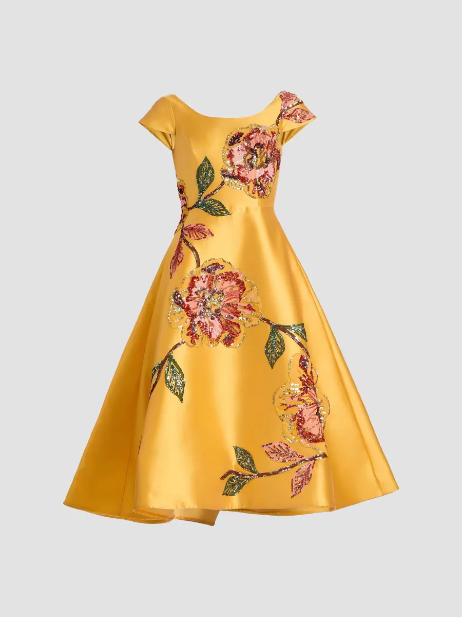 Embellished Floral Mikado Cocktail Dress by Amsale