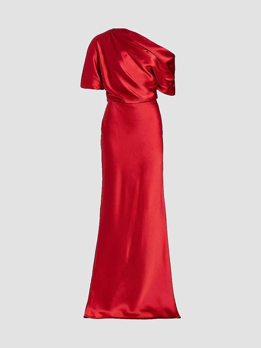 Satin One-Shoulder Gown