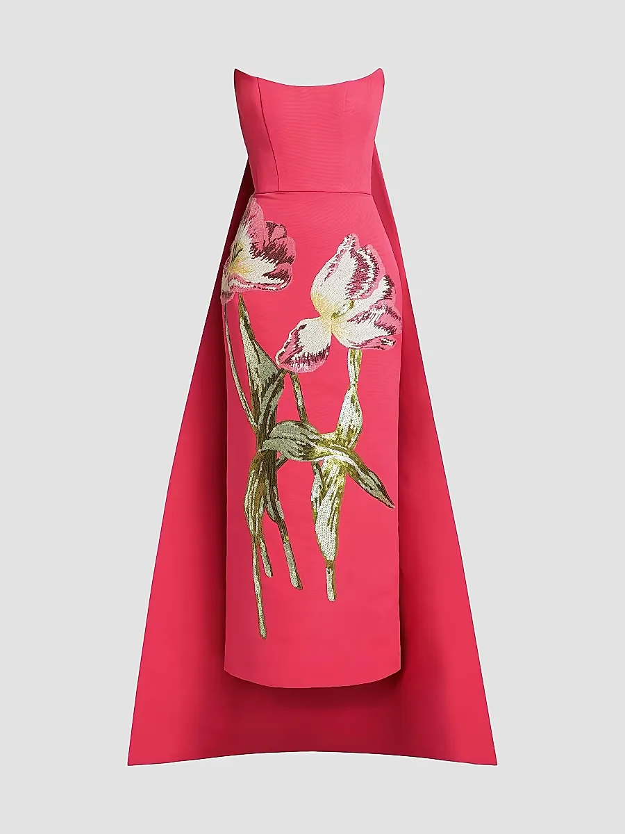 Sequined Floral Strapless Gown by Amsale