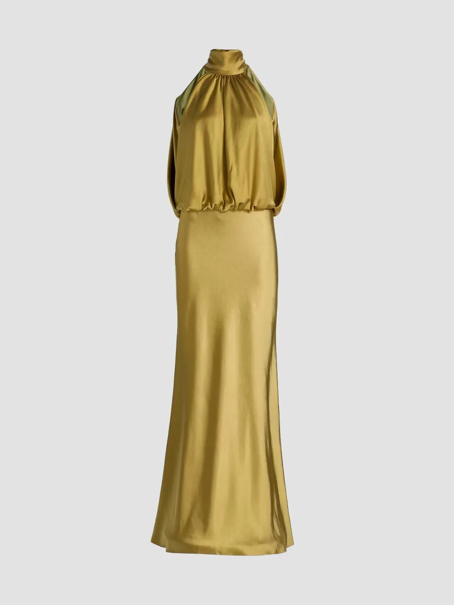 Halterneck Draped Satin Gown