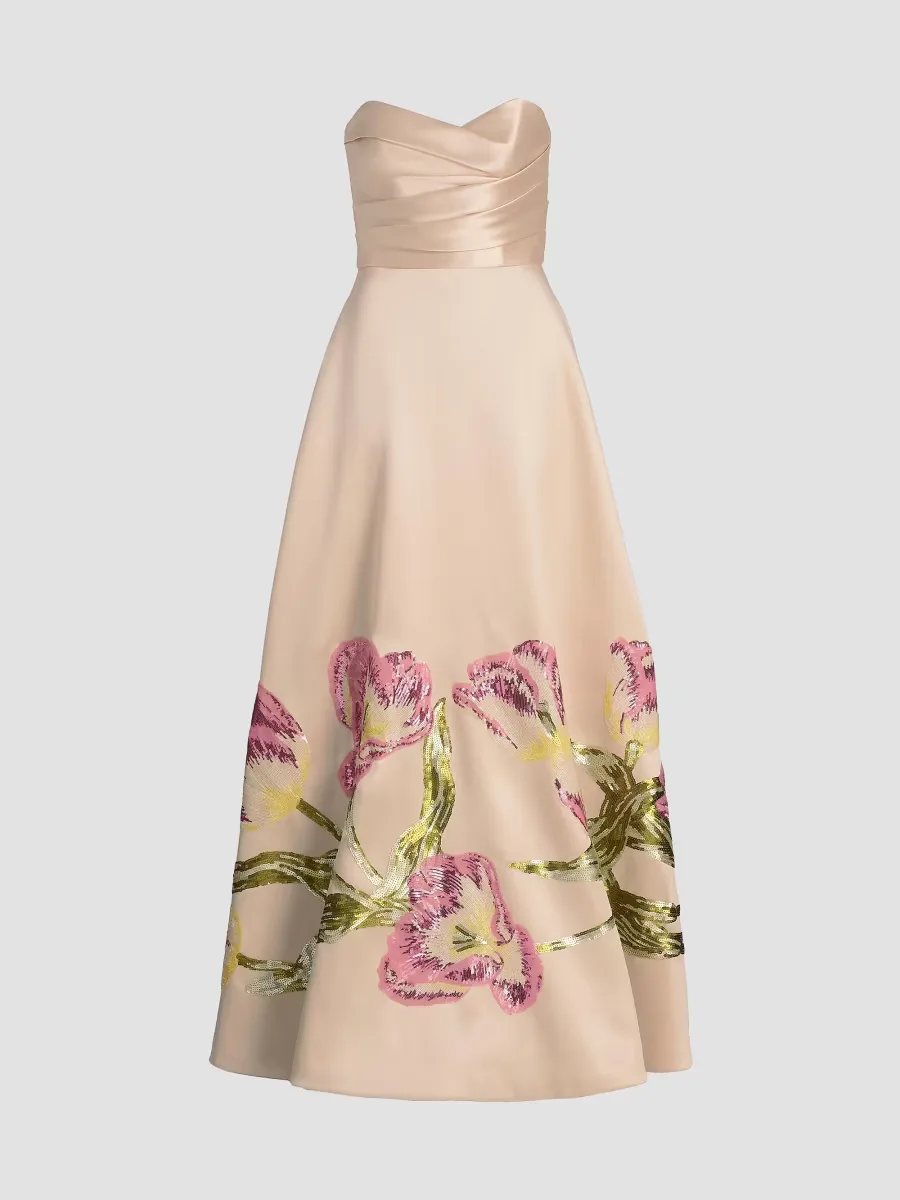 Tulip-Sequined Strapless Gown by Amsale