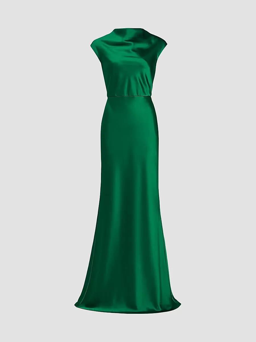 Satin High Cowlneck A-Line Gown