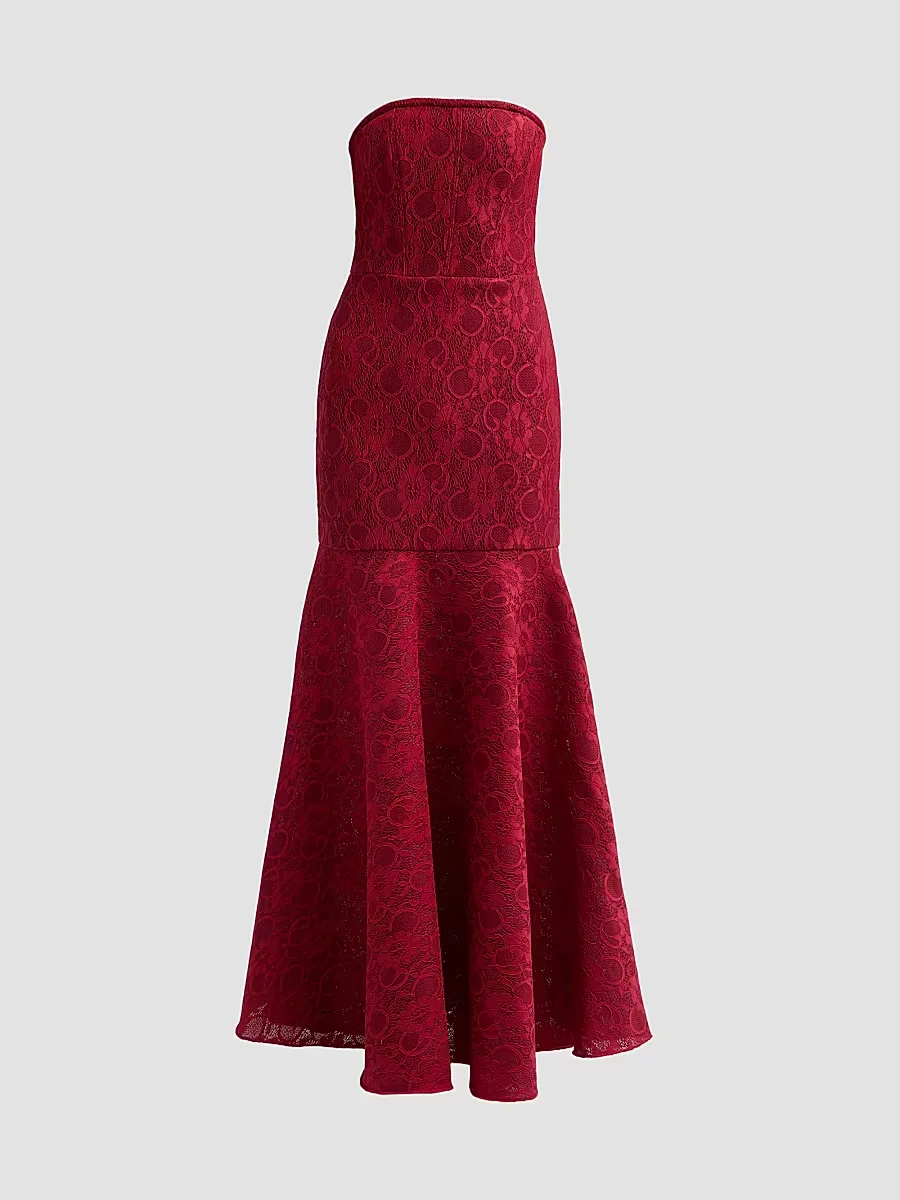 Kristy Strapless Lace Jacquard Trumpet Gown by Black Halo