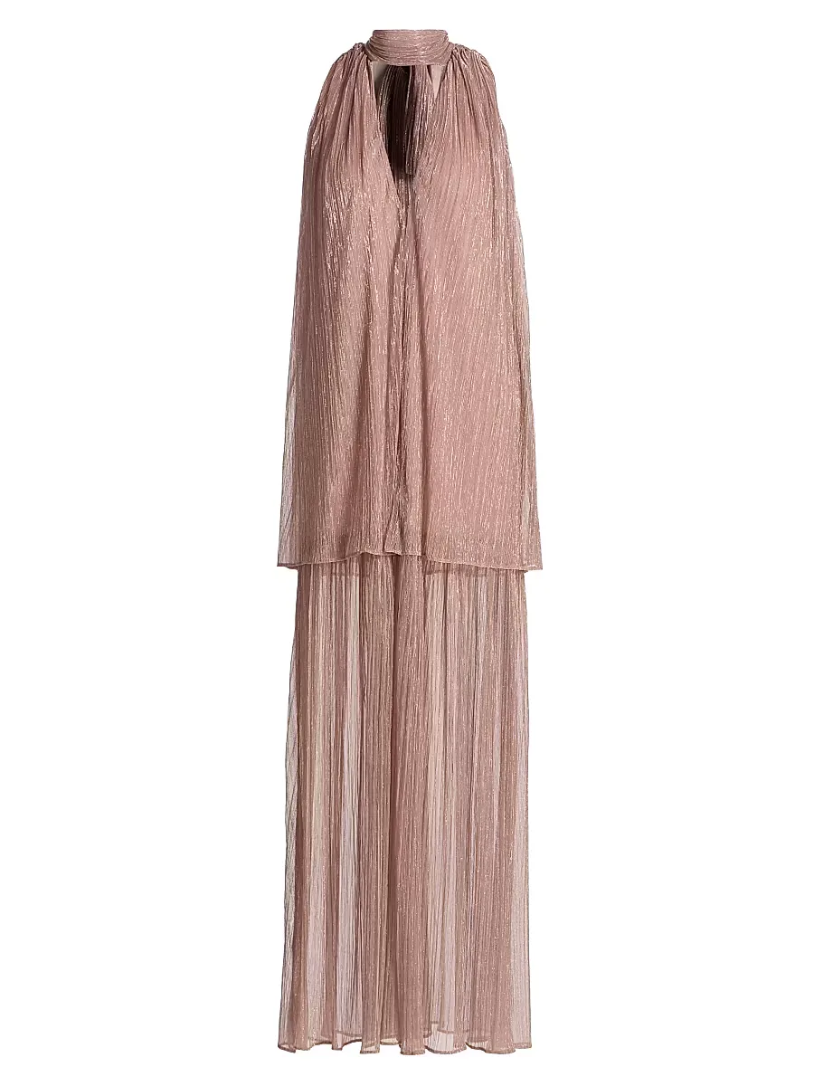 Valoria Metallic Plissé Maxi Dress by Black Halo