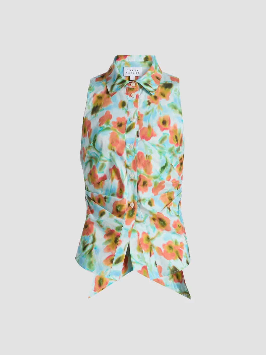 Hannah Cascading Floral Back Bow Top by Tanya Taylor