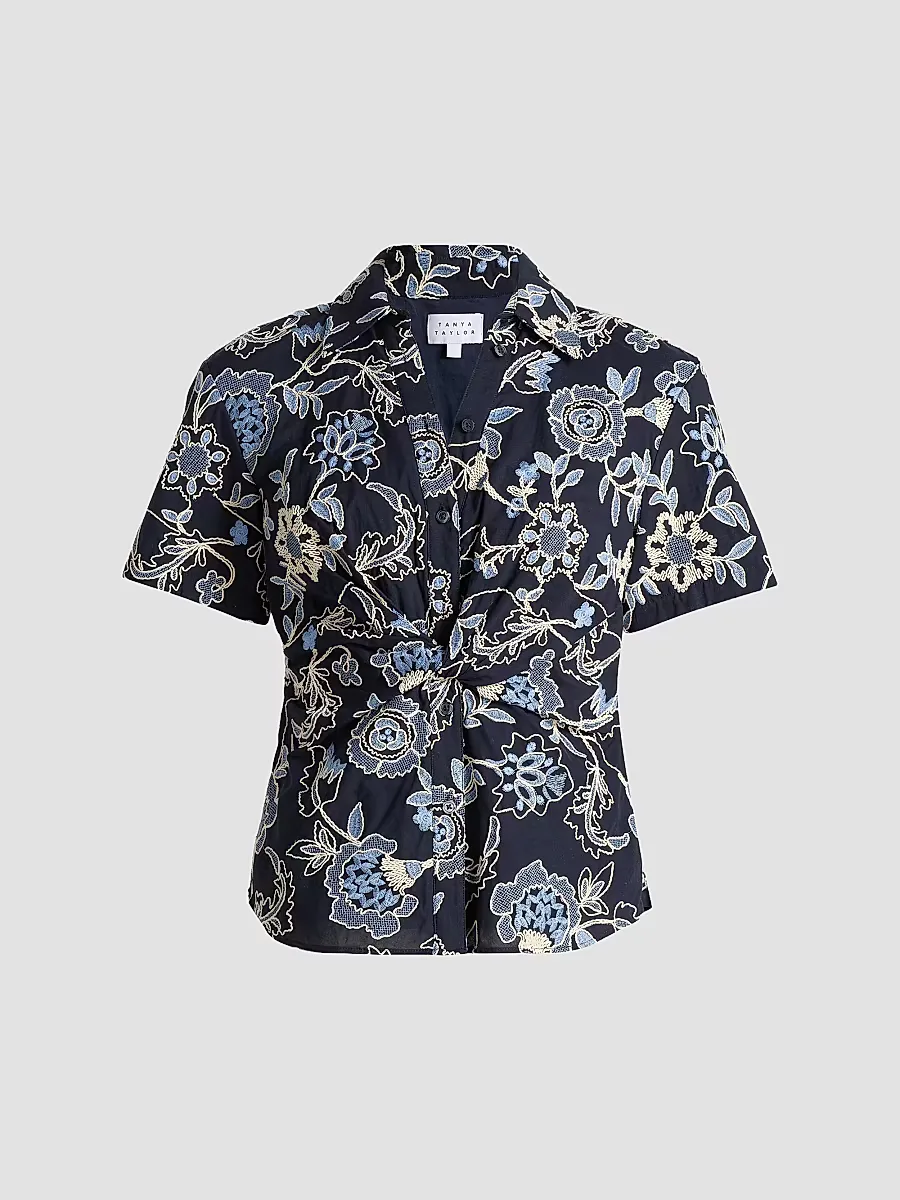 Oakley Embroidered Twist-Front Shirt by Tanya Taylor
