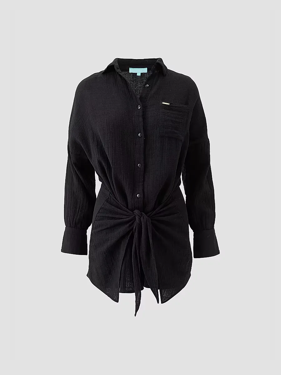 Sara Cotton Tie-Waist Mini-Shirtdress by Melissa Odabash