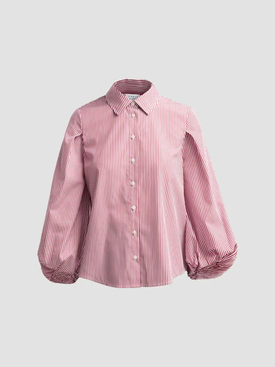 Marina Stripe Balloon-Sleeve Button-Front Shirt