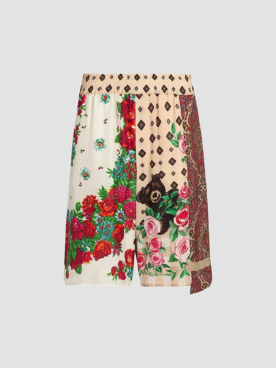 Floral Spliced Silk Shorts by Moschino