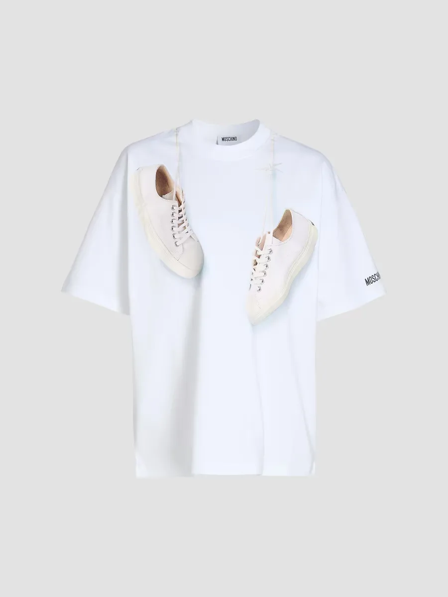 Shoes Print Cotton T-Shirt by Moschino