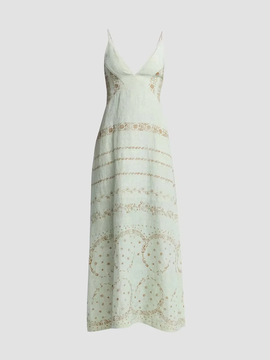 Printed Linen Maxi Dress by Alberta Ferretti
