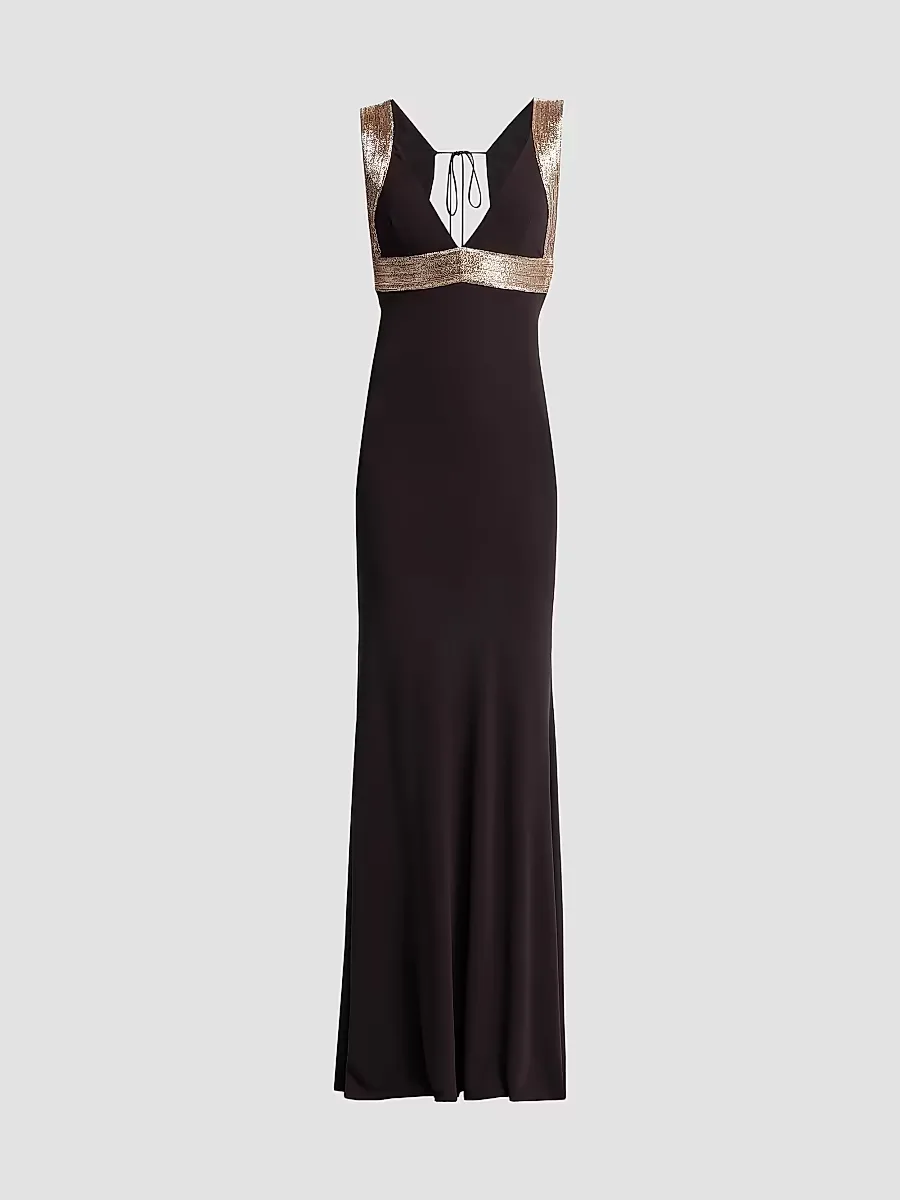 Sequin-Embellished Jersey Empire-Waist Gown by Alberta Ferretti