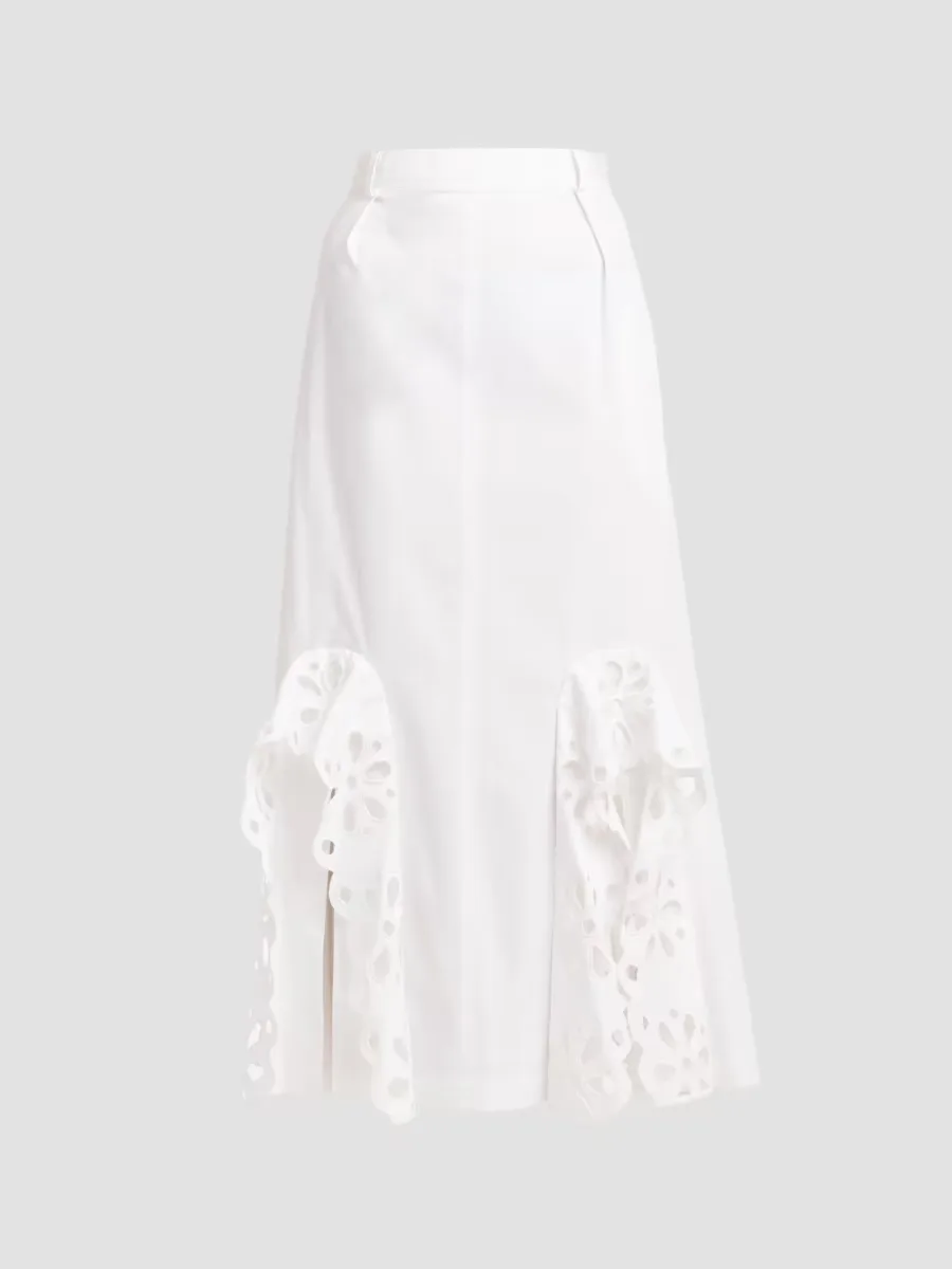 Eyelet-Trim Stretch-Cotton Midi Skirt by Moschino