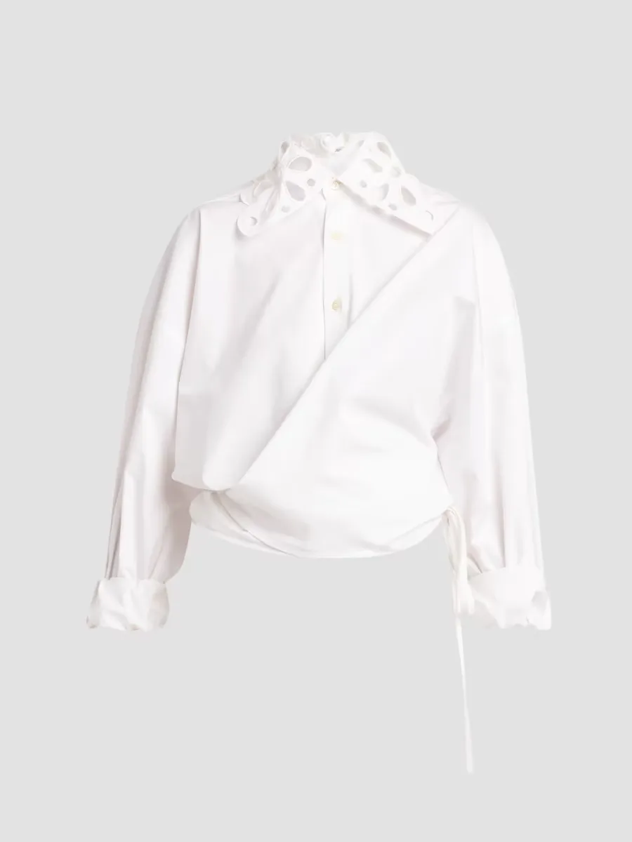 Eyelet-Collar Stretch-Cotton Blouse