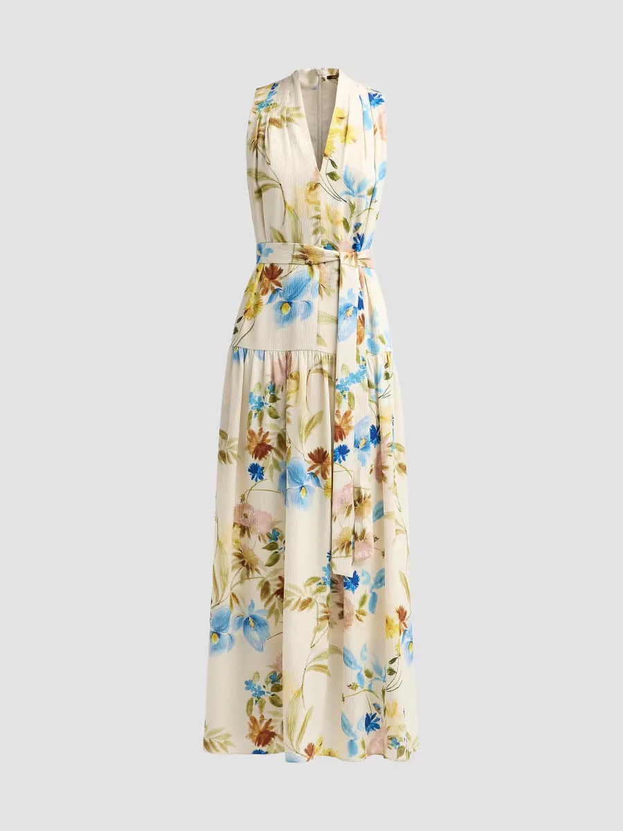 Violet Floral Hammered Satin Maxi Dress